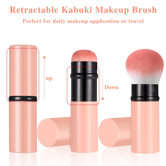 Falliny Retractable Makeup Brush, Travel Kabuki Face Blush Brush, Portable Powder Foundation Sunscreen Brush with Cover for Blush, Bronzer, Buffing, Flawless Powder Cosmetics
