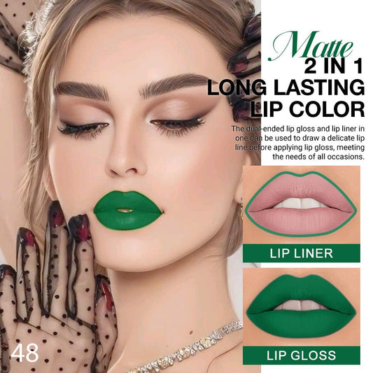 evpct 1Pcs Forest Green Matte Lip Liner & Liquid Lipstick Stain Makeup Set for Women, Green Lip Liner Stain Long Lasting Waterproof Smudge Proof, Cruelty Free Lip Stick Makeup 24 hours originales, 48