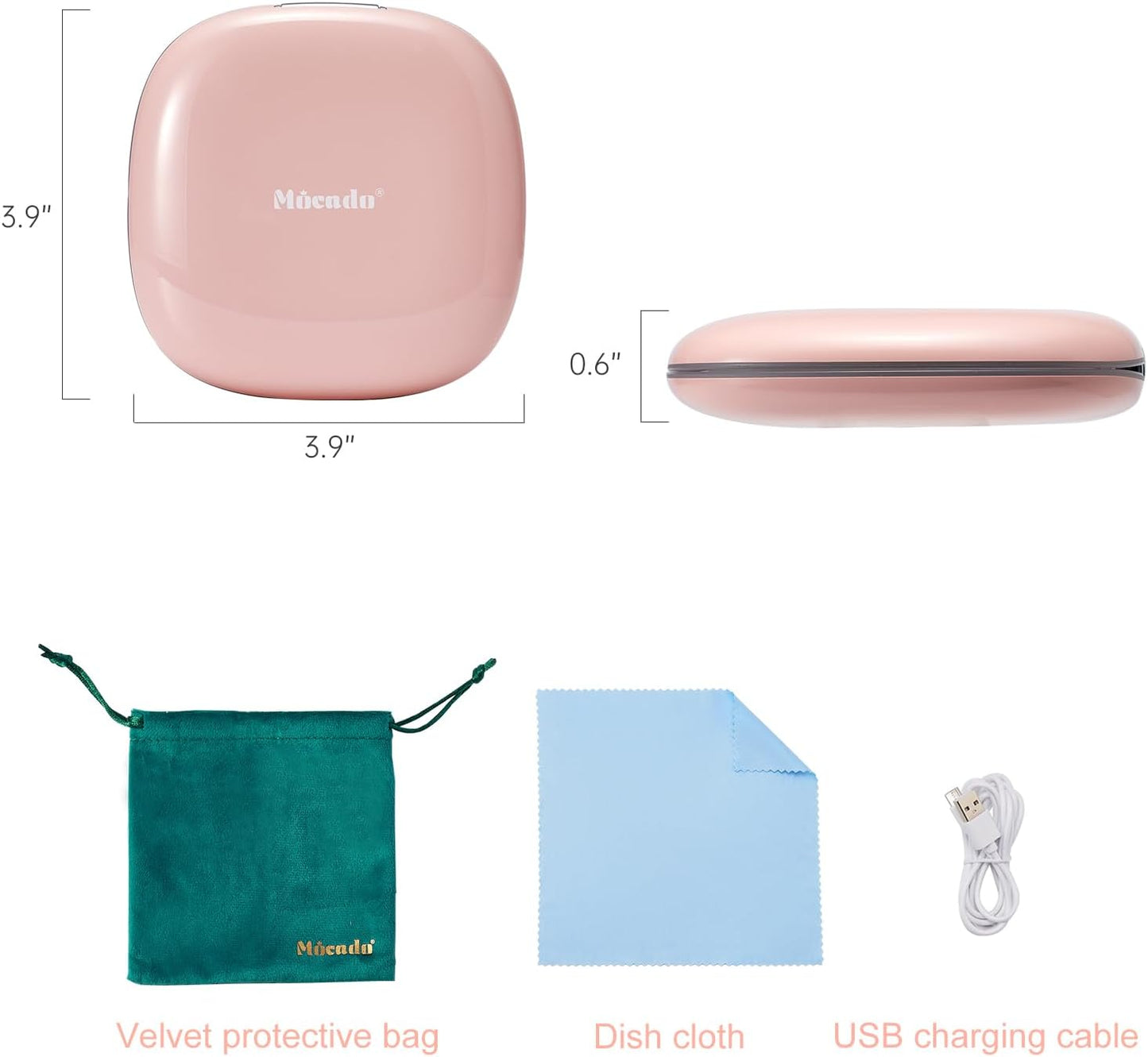 Mocado Compact LED Travel Makeup Mirror - 4 Inches 1X/10X Magnification Travel Mirror with Light Dimmable Double Sides Lighted USB Rechargeable Compact Mirror for Purse,Pocket,Travel(Pink)