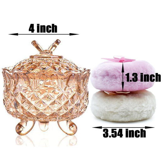 Luxury 4 Inch Glass Powder Container with 2 Soft 3.5" Puffs|Non-Sealed Refillable puff Jar| Loose Powder Storage(Butterfly-Amberl)