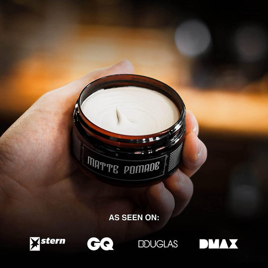 Charlemagne Matte Hair Pomade for Men – Medium Hold, 100 ml, Leather Scent – Water-Based Matte Pomade Styling Hair Cream for Men – Developed by Barbers, Made in Germany