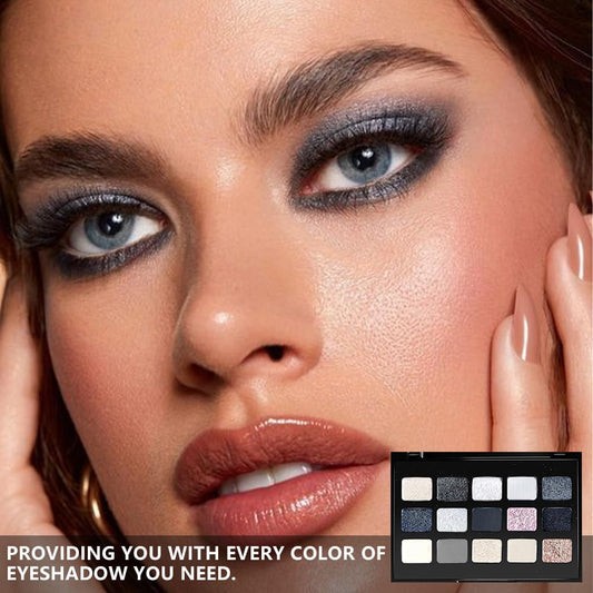 SUAKE 15 Colors Matte Shimmer Pearlescent Eyeshadow Palette for Eye Makeup,High Pigmented Smoky Dark Punk Metal Eye Shadow Primers Powder, Flashing sombras de ojos for Cosplay - Black Gold Blue Brown