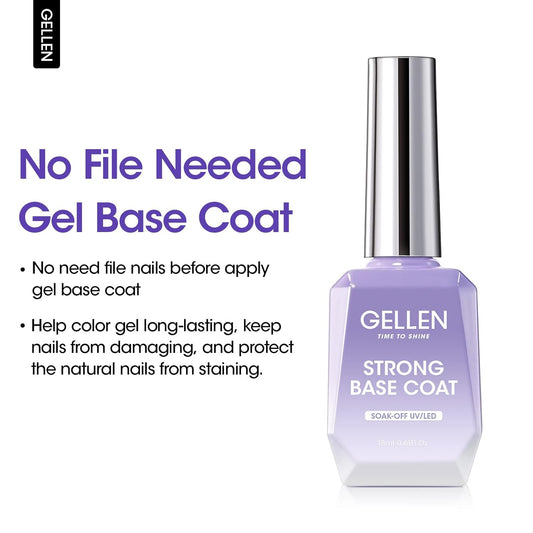 GELLEN Gel Base Coat, 18ml No Sanding Needed Clear Gel Nail Polish, Nail Salon Manicure Nail Base Coat Polish, Gift for Women
