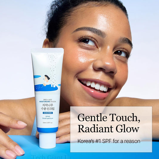 ROUND LAB Birch Juice Moisturizing UV LOCK SPF 45 | NBC No1 SPF, Glow Sunscreen for Daily Skincare, Non-toxic, UV Protection, Lightweight, Oil-Free, Organic, Korean Sunscreen (1.69 Fl Oz)