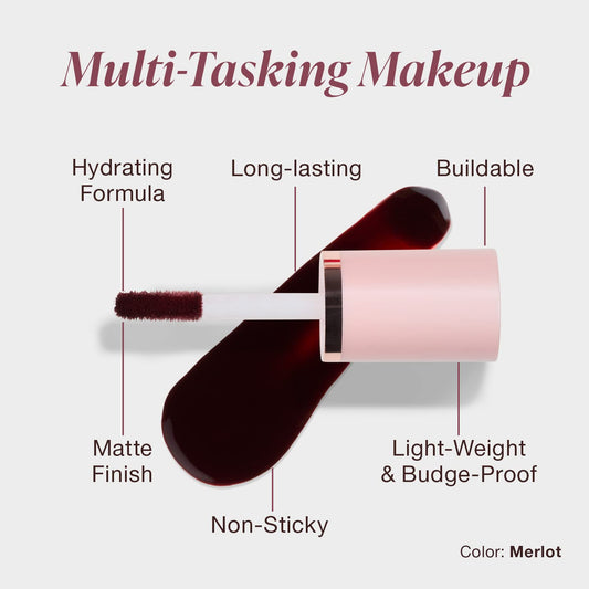Mineral Fusion 2-in-1 Lip & Cheek Stain Merlot, 0.10 fl oz, Deep Cherry Red hydrating, long-lasting, matte lip and cheek color