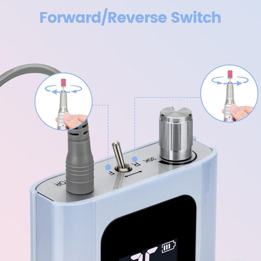 Delanie Professional Nail Drill High Torque 35000 RPM Rechargeable Portable Electric Nail File Filer for Acrylic Gel with Cuticle Bits, Salon Manicure Tool, Gradient Pink