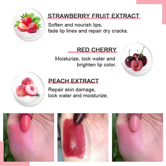 evpct 3Pcs Magic Color Changing Lipstick Long Lasting Waterproof 24 Hours Original for Women, Peach Strawberry Black Red Cherry Pink PH Mood Permanent Color Changing Lipstick Lip Balm, labial magico