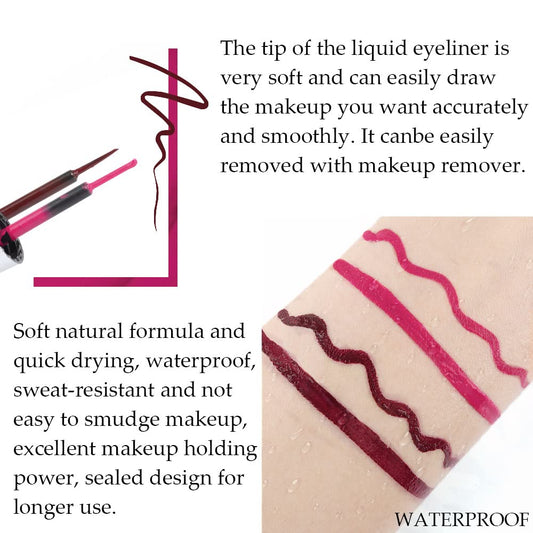 evpct 2Pcs Rose Dark Brown Red Liquid Eyeliner Colorful Set Waterproof Colored Eye Liners for Women Stamps Shapes for Eyes delineadores de colores para ojos delineador de ojos contra el agua 08&17