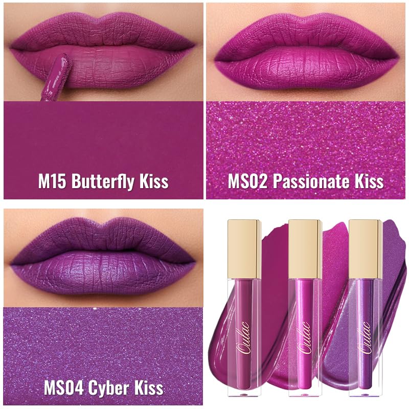 Oulac Matte Liquid Purple Lipstick for Women, Dark Violet Long Lasting Lipstick, Waterproof Lip Stain, No Transfer, Creamy High Pigmented Formula with Vitamin E, Vegan & Cruelty-Free M15