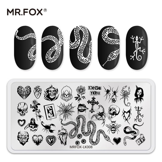 6 Pcs Nail Plates Stamping Set Rose Snake Butterfly Egyptian Cross Nail Art DIY Stamping Template