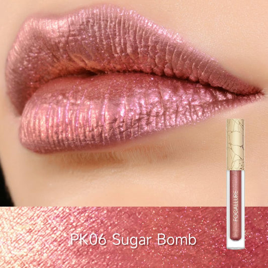FOCALLURE Metallic Liquid Lipstick,Non Stick Cup Lip Gloss,High Impact Lip Color with Transfer-proof Wear,Long Lasting & Waterproof Lipstick Makeup for Women,Sugar Bomb
