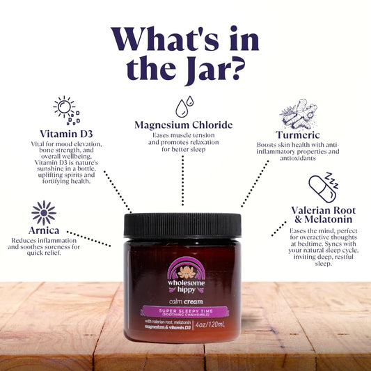 Super Sleepytime Calm Cream – Nighttime Body Butter with Magnesium, Melatonin, Valerian & Chamomile – Soothing Vegan Moisturizer for Bedtime Routine – 4oz