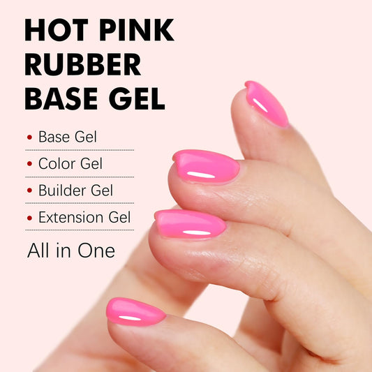 FZANEST Hot Pink Builder Rubber Base Gel, 5 in 1 Builder Gel For Nails Enhance Extension Repair Self-leveling in a Bottle Elastic Rubber Base Coat