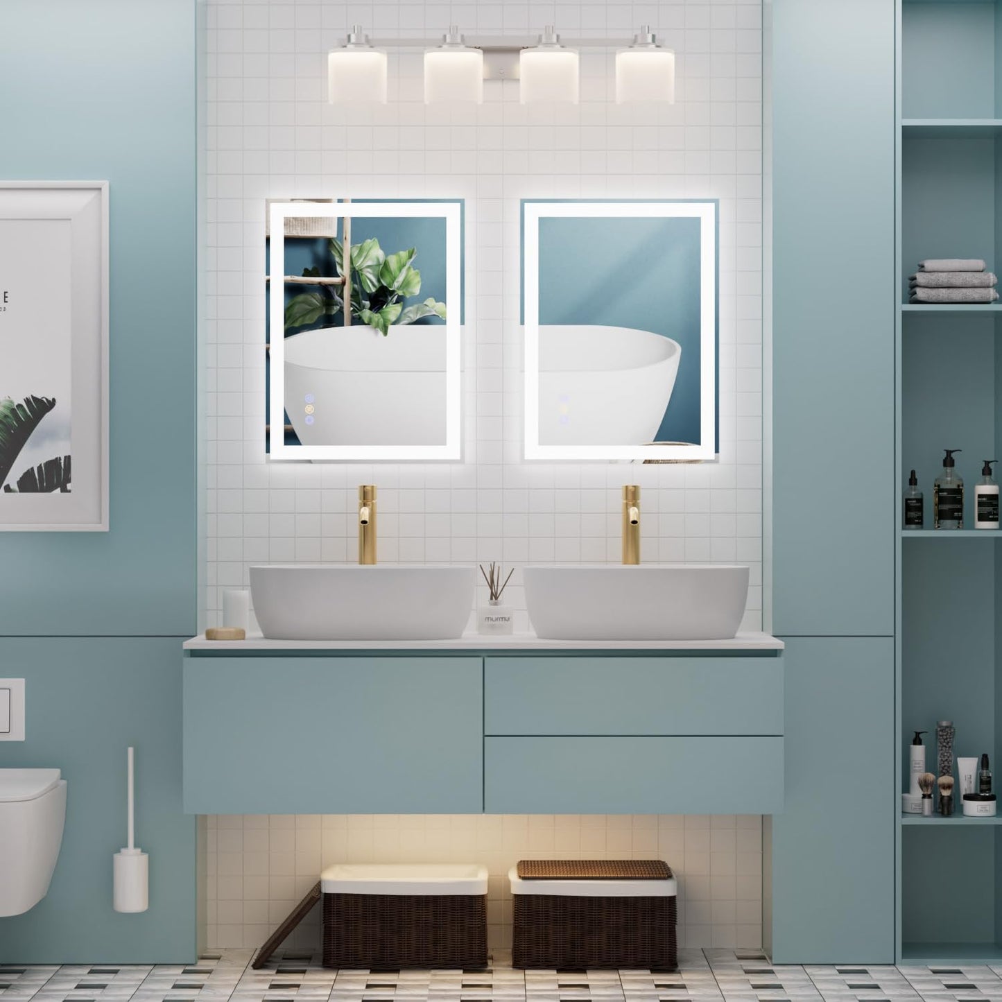 20"x 28" LED Bathroom Mirror, 3 Colors Vanity Mirror with Lights, Front and Backlit Bathroom Mirror with Lights, LED Smart Mirror for Bathroom, Tempered Glass, Anti-Fog, Stepless Dimmable, Memory