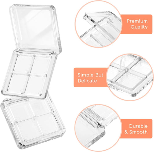 Beaupretty 6 Pieces Empty Eyeshadow Pallet 4 Grids Eye Shadow Lipstick Storage Case Box Clear Makeup DIY Cosmetic Organizer Container