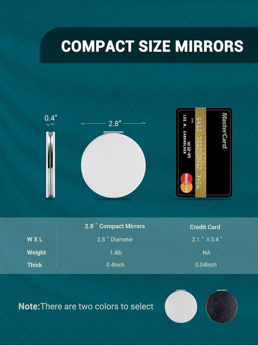 Compact Mirror Bulk, Set of 6 Round Double-Sided 1X/3X Magnification PU Leather 2.8" (White)