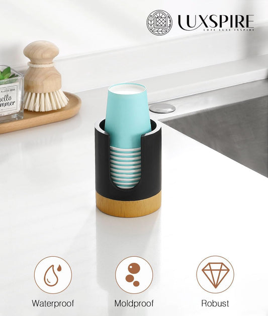 Luxspire Dixie Cup Dispenser, 3+7oz Bathroom Cup Dispenser, Marble Resin Dixie Cup Holder, Disposable Bathroom Paper Cup Holder, Cotton Pad Holder, Guest Bathroom Essentials, Matte Black, 2 Pack