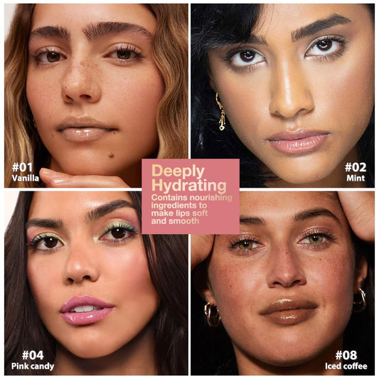 4Pcs Tinted Lip Balm Serum Makeup, Squeeze Hydrating Tint Lips Balms Serum Cosmetic, Women Care Glossy Nourishing Plumping Lip Stain Gloss Lipstick Suitable for dry lips, Set03(01#+02#+04#+08#)