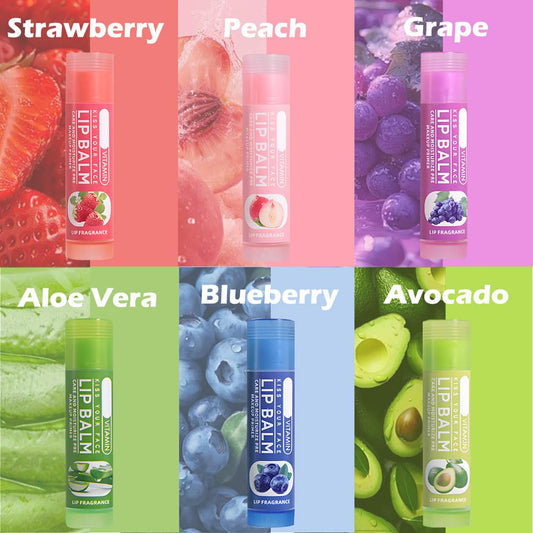 Nourishing Lip Balm Set for Dry & Chapped Lips, 6Pcs Ideal Lipstick Primer for Women, Deep Moisturization Fruit Chapstick, Vegan Tinted Lip Balm, Hydrating, Fall Winter Lip Care
