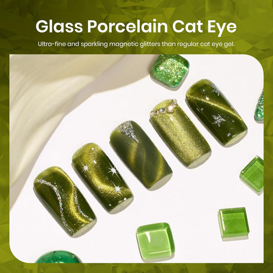 Beetles Olive Green Cat Eye Gel Nail Polish, 15ML Holographic Glitter Magnetic Soak Off UV Nail Art Manicure Gifts for Women