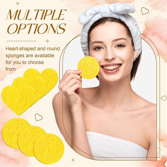 Loopeer 96 Pcs Compressed Facial Sponges with Container Disposable Face Sponge Pads for Washing Face Cleansing Exfoliating Esthetician Makeup Removal(Yellow)