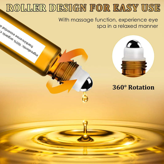 Time Eraser Oil, 2PCS Time Eraser Roller Ball Castor Oil, Time Eraser for Puffy Eye Bags Fine Lines Dark Circles Wrinkles with 360° Eye Roller Massage Ball