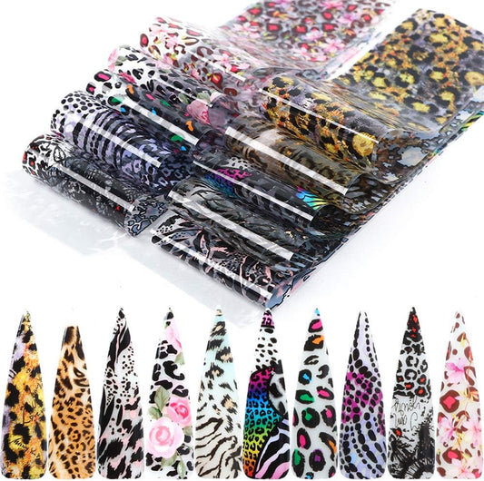 20 Sheets Leopard Nail Stickers,Starry Sky Animal Skin Design Nail Art Decoration Glue Transfer Nail Foils for Women Fingernails and Toenails Acrylic Decorations Manicure Tips Wraps Charms