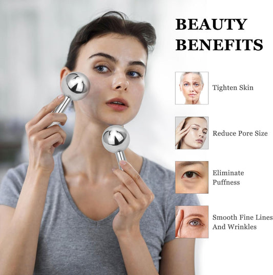 Ice Globes for Face & Eyes - Unbreakless Stainless Steel Cryo Sticks Facial Massage Tools Cold Therapy Cooling Globes to Reduce Puffiness, Wrinkles, Dark Circles Spa & Esthetician Supplies