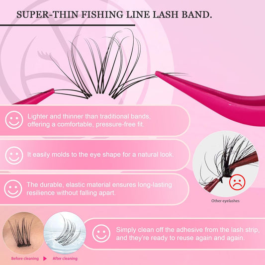 Nova Lash Clusters Kit - 360 pcs Lash Clusters Natural Look Invisible Band Eyelash Clusters Lash Extension Kit with Bond and Seal 0.07D D Curl WideSpan Cluster Eyelash Extension Kit 8-16mm DIY at Home