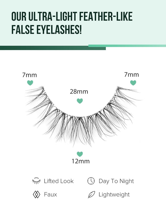 Eyelashes Natural Look Wipsy Lashes Natural Fake Lashes Clear Band Lashes Fluffy Mink Lashes Strip Lashes 12MM Demi Wispies Eyelashes