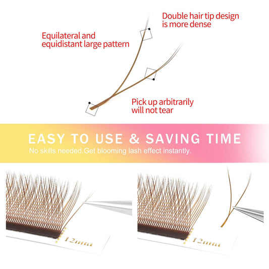 YY Lash Extensions Brown Eyelash Extensions Y Shape 0.07mm Thickness D Curl Mix 8-15mm Premade Fans Lashes Easy Fan Volume Lashes Individual Lashes(Brown-YY-0.07-D,8-15mm)