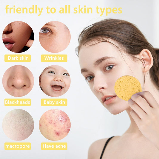 100-Count Facial Sponges Compressed Natural Cellulose Sponge Round Shape Face Sponge for Face Cleansing Exfoliating and Makeup Removal, Yellow
