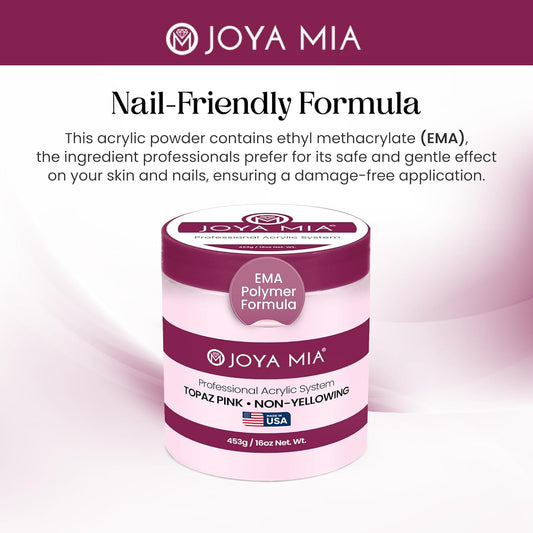 Joya Mia Acrylic Powder for Nails, MMA-Free, Super Adhesion Professional Powder for Flawless & Long-Lasting Nail Enhancements, Easy Application, Vibrant & Stunning Colors - Topaz Pink, 5 lbs