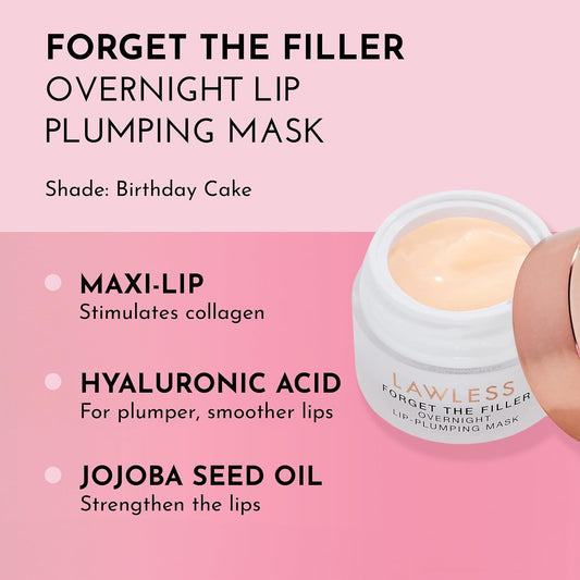 LAWLESS Women's Forget The Filler Overnight Lip Plumping, Birthday Cake, 0.28 Ounce