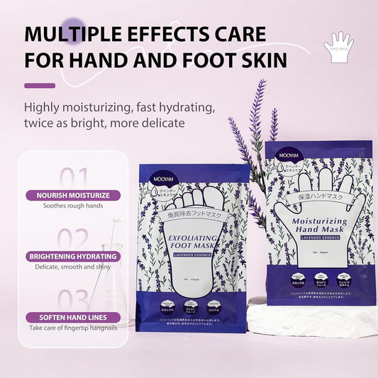 Hydrating Hand Foot Masks Set,3 Pack Glove Mask for Dry Hand,Exofliating 3 Pack Socks Maskfor Peeling Away Dead Skin Calluses(Lavender)