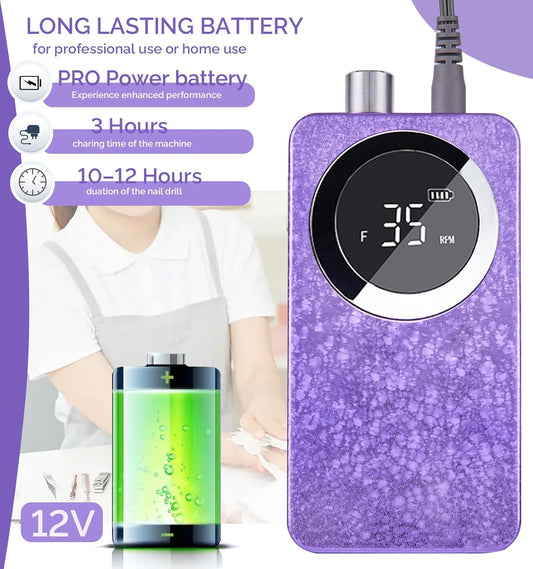 Professional Cordless Electric Nail Drill Kit – 35000 RPM Rechargeable E File with 10+ Hour Battery, 6-in-1 Bits – Portable Acrylic Gel Remover for Salon/Home,Drills para Uñas Professional