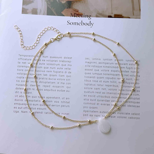 Layered Teardrop Pendant Necklace Teardrop Natural Stone Necklace Teardrop Gemstone Necklace Chain White Teardrop Necklace Choker Gold Satellite Chain Necklace Jewelry for Women and Girls