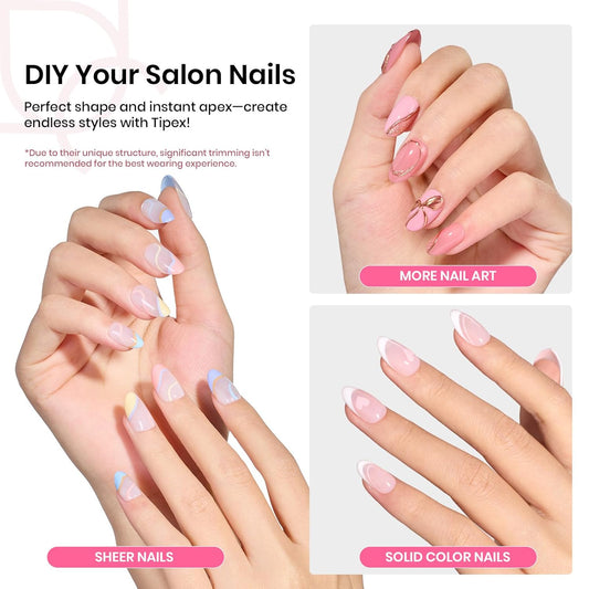 Beetles Tipex Instant Apex Nail Tips Kit, Oval Short 224Pcs 16 Sizes Pre-Building & Pre-Etched Thicker Acrylic Nails False Nail Extension with Tipex Uv Nail Glue Mini Nail Lamp