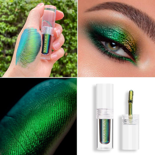 MAKI YIKA Glitter Eyeshadow Green Liquid Multichrome Eyeshadows Long Lasting Metallic Chameleon Eye Shadow Holographic Eye Topper Glitters (#2 Peacock)