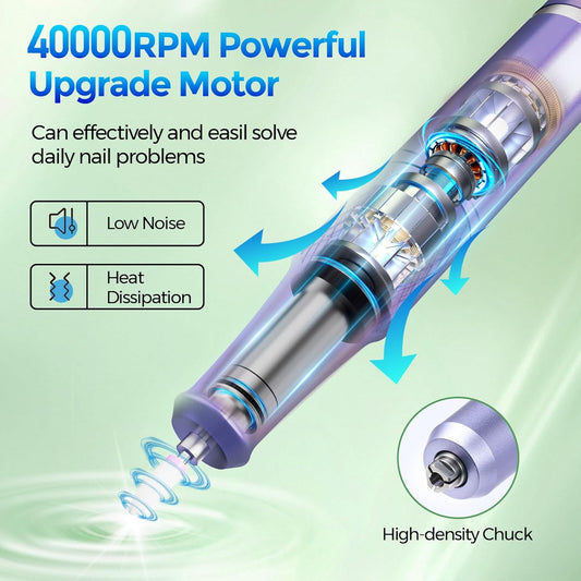 Nail Drill Electric File: DEDNMSCA Sparkly Professional Nail Drill Kit, 40000RPM E-File Machine with 12 Drill Bits for Acrylic Nails Remove Nail Gel Polish Manicure for Salon Home, Diamond