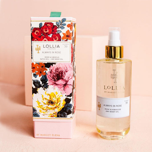 LOLLIA Always in Rose Dry Body Oil, 6.8 Fl. Oz. – Rose & Hibiscus – Women’s, Scented, Moisturizing, Dry Body Oil for Women, For All Skin Types
