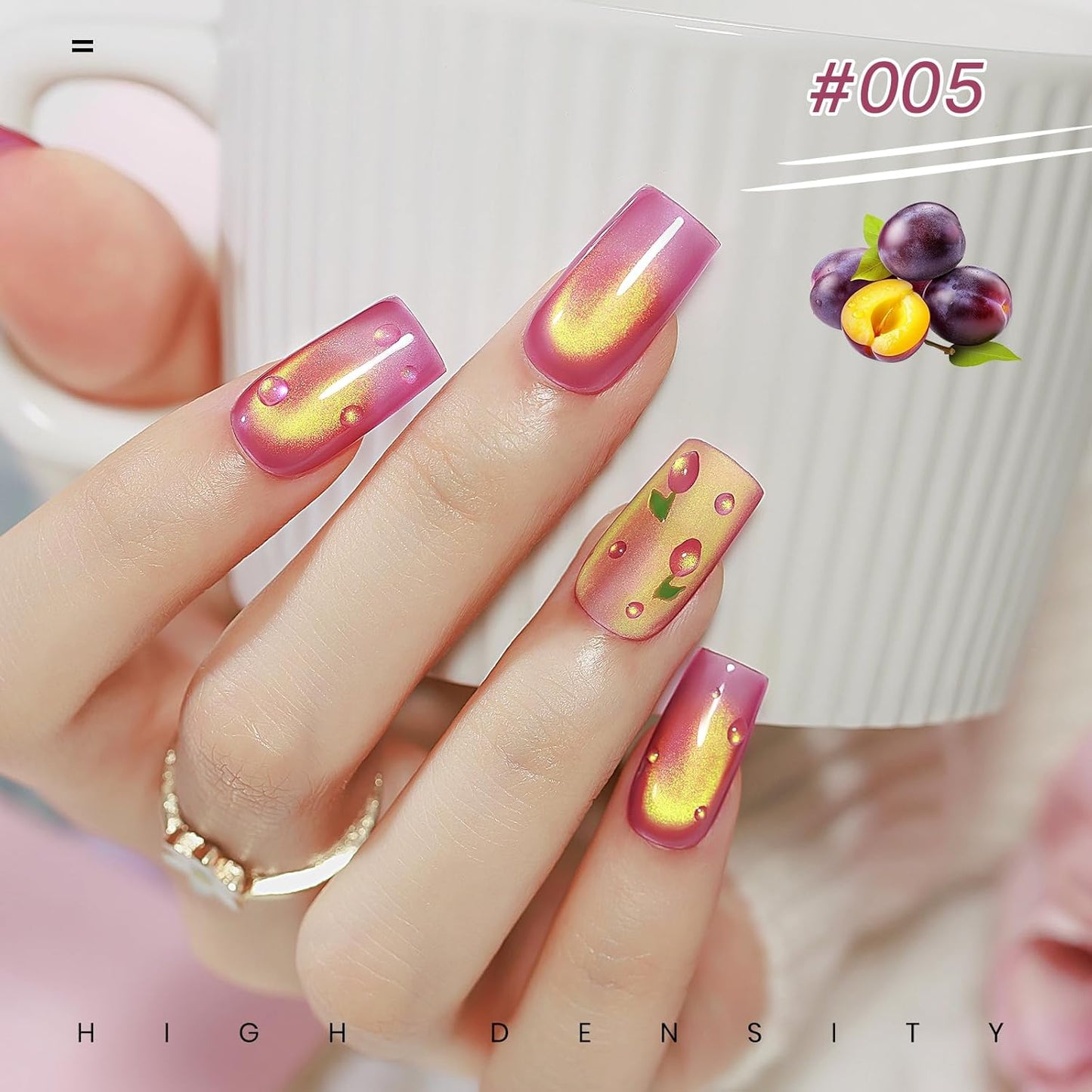 MIZHSE Cat Eye Gel Nail Polish, Fruit Colors Magnetic Gel Polish Set with Magnet, Neon Cateye Effect Green Purple Yellow Soak Off Nail Art Manicure Home Gift for Ladies