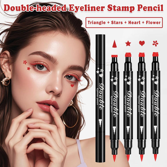 4PCS Double-headed Eyeliner Stamp Pencil Red Liquid Winged Eyeliner Stamp Pen Waterproof Smudgeproof Eye Liner Stamp for Eye Makeup