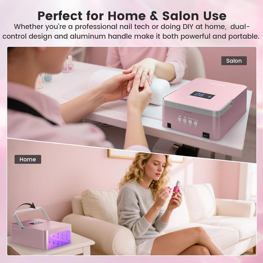 Lavinda 60W Large UV LED Nail Lamp with Portable Handle, Rechargeable 5200mAh Nail Dryer with Dual Controls, Max/Low Heat, 3-Prong Safety Adapter & LCD for Salon & Home.