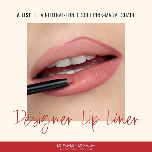Runway Rogue Designer Liner Lip Pencil, Matte Soft Pink-Mauve Lip Liner Pencil and Lip Liner Sharpener, ‘A List’