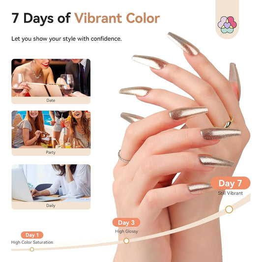 SAVILAND Color Artistry Champagne Gold Nail Polish - 7 Days Shimmer Holographic Metallic Glitter Fingernail Polish Sparkle Shiny Nail Lacquer for Toe Salon Manicure DIY Nail Art Home