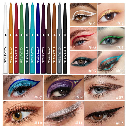 12 Colors Shimmer Eyeliner Pen Set, Waterproof, Long-Lasting, Glitter Eyeliner for Bold Eye Makeup, Metallic Glitter Finish, Eye Liner For Older Women, lapiz de ojos delineador de ojos contra el agua