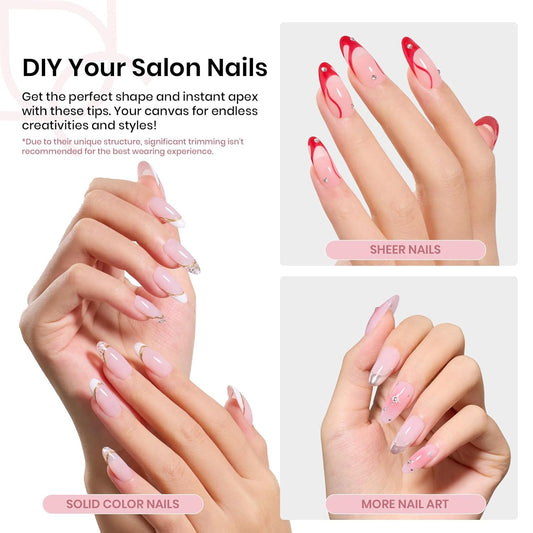 Beetles Tipex Instant Apex Nail Tips, Medium Oval Almond Acrylic Nails 192 Pcs Pre-Building Pre-Etched Thicker Gel Nail Tips - 16 Sizes Strong Full Cover False Nail