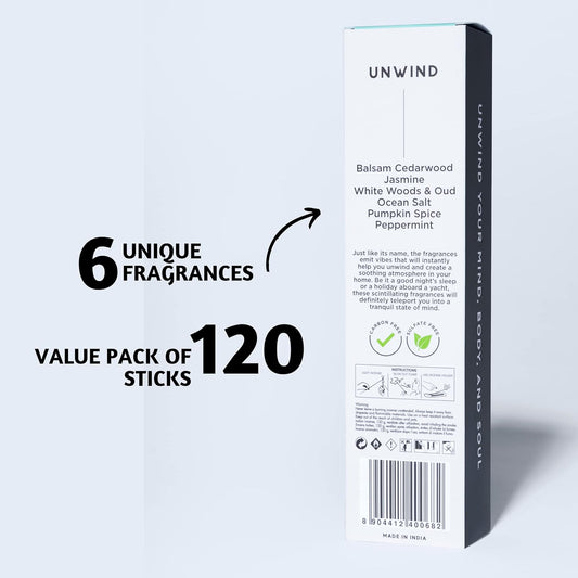 Folkulture Incense Sticks | Set of 6 (120 Fall Insence-Sticks) with 45 Mins Burn Time | Non Toxic Balsam Cedarwood, Oud, Jasmine, Pumpkin Spice Incense | Organic Peppermint Inscents-Sticks