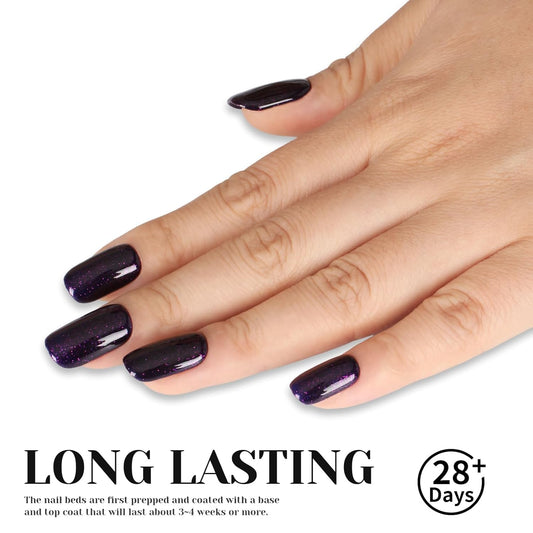 Dark Purple Glitter Gel Polish,Sparkly Shimmer Glitter Purple Gel Nail Polish,0.51 Fl Oz Soak Off UV Gel Polish for Nail Art Starter,Manicure Salon,Girls Women Gifts - GP0066